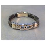 Braided Leather & Silver-Tone Link Bracelet