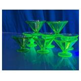 Vtg Uranium Green Glass Stemmed Sherbets