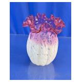 Vtg Pink and White Ruffled Art Glass Vase