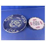 Blue and White Pierced Plate & Floral Hanging