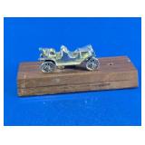 Vintage-Style Metal Car On Wooden Display Base