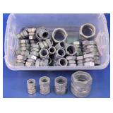 Compression Conduit Couplings Lot in Storage Tote