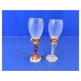 Christmas Holiday Santa & Bear Goblets Pair