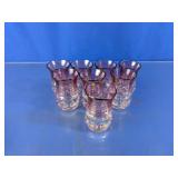 Cranberry Flash Glass Bubble Pattern Tumblers Set