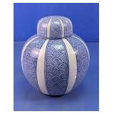 Chinoiserie Blue & White Glass Ginger Jar w/ Lid