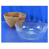 Pyrex Glass & Wood Bowls Duo