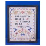 Vtg Household Cross Stitch Message