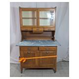 Vintage Oak Kitchen Cabinet w/ Metal Top