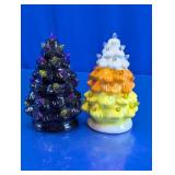 Lighted Ceramic Halloween Trees Duo
