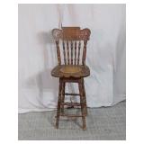 Vintage Wooden Swivel Barstool