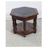 Hexagonal Slate-Top Wood Accent Table