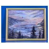 Framed Lighthouse Coastal Landscape Print