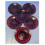 Ruby Red Patterned Glass Plate Set