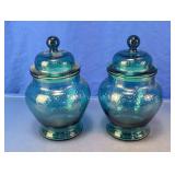 Teal Textured Glass Lidded Canisters