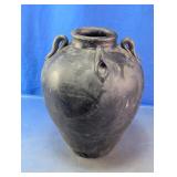 Black Pottery Jar with Applied Loop Handles