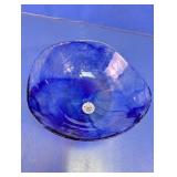 Blue Etched Swirl Glass Bowl