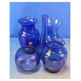 Cobalt Blue Glass Vase and Vessel Set