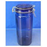 Cobalt Blue Glass Clamp-Lid Storage Jar