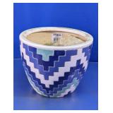 Geometric Ceramic Planter With Decorative Stones