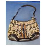 Beige & Brown Monogram Print Shoulder Bag