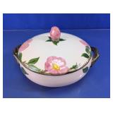 Vtg Milk Glass Desert Rose Covered Casserole Dish