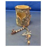 Rustic Wooden Bark Candle Holder & Pipe Set