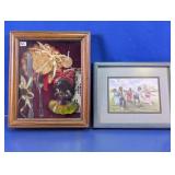 Vintage Framed Folk Art & Shadow Box Duo