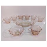 Pink Embossed Glass Soup Bowl & Cup Set