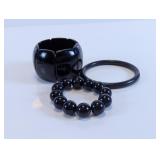 Black Resin & Stone Bracelet Trio