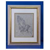 Framed Praying Hands Charcoal Sketch Wall Art