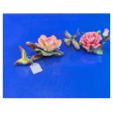 Porcelain Hummingbird & Rose Figurine Pair