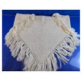 Cream Crocheted Fringed Shawl
