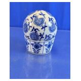 Blue & White Floral Ceramic Orb & Dish Set