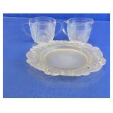 Clear Glass Sugar Bowl, Creamer, & Plate Set