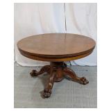 Antique Oak Pedestal Dining Table w/ Claw Feet