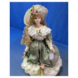 Victorian Lady Doll in Sage Green Floral Gown