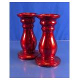 Red Metallic Ceramic Candle Holders Duo