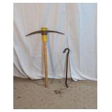 Vintage Pickaxe & Iron Hook Tool Duo
