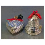 Mirrored Christmas Heart and Bell Ornaments Set