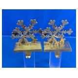 Brass Snowflake Christmas Stocking Holders Duo