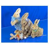 Assorted Sisal Fiber Easter Bunny Figurines Lot