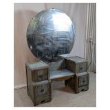 Vintage Art Deco Vanity Desk w/ Round Mirror