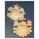 Vtg Style Plush Santa Snowflake Ornaments Duo