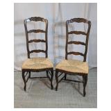 French Provincial Rush-Seat Dining Chairs Duo