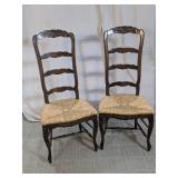 French Provincial Rush-Seat Dining Chairs Duo