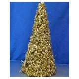 Gold-Tone Curly Ribbon Christmas Cone Tree