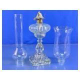 Clear Glass Oil Lamp with Two Replacement Chimneys