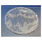 Clear Glass Christmas Santa & Reindeer Plate