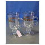 Holly Berry Glass Pedestal Mugs