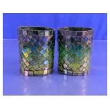 Green Mosaic Glass Candle Holders